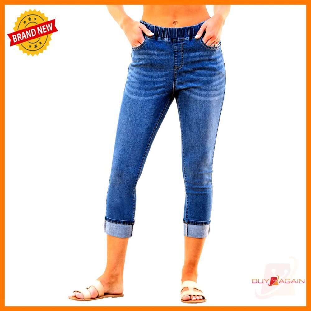 High Waisted Skinny Capri Jeans Stretch Denim Pull On 26" Inseam
